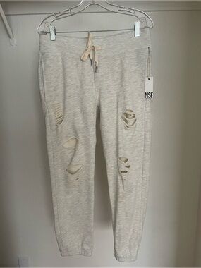 NWT! NSF Light Heather Gray Distressed Jogger Sweatpants - MADE IN USA